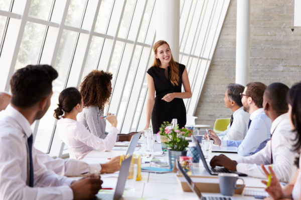 business owner presenting to employees